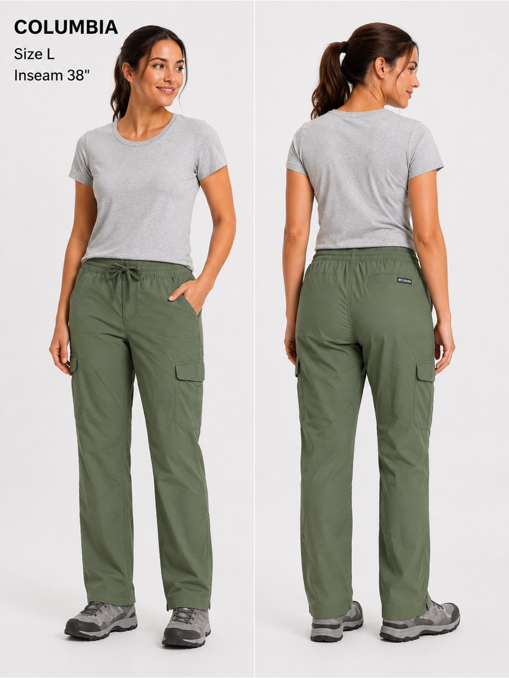 Columbia Olive Green Cargo Pants Size L Lightweight Outdoor Utility Pants
